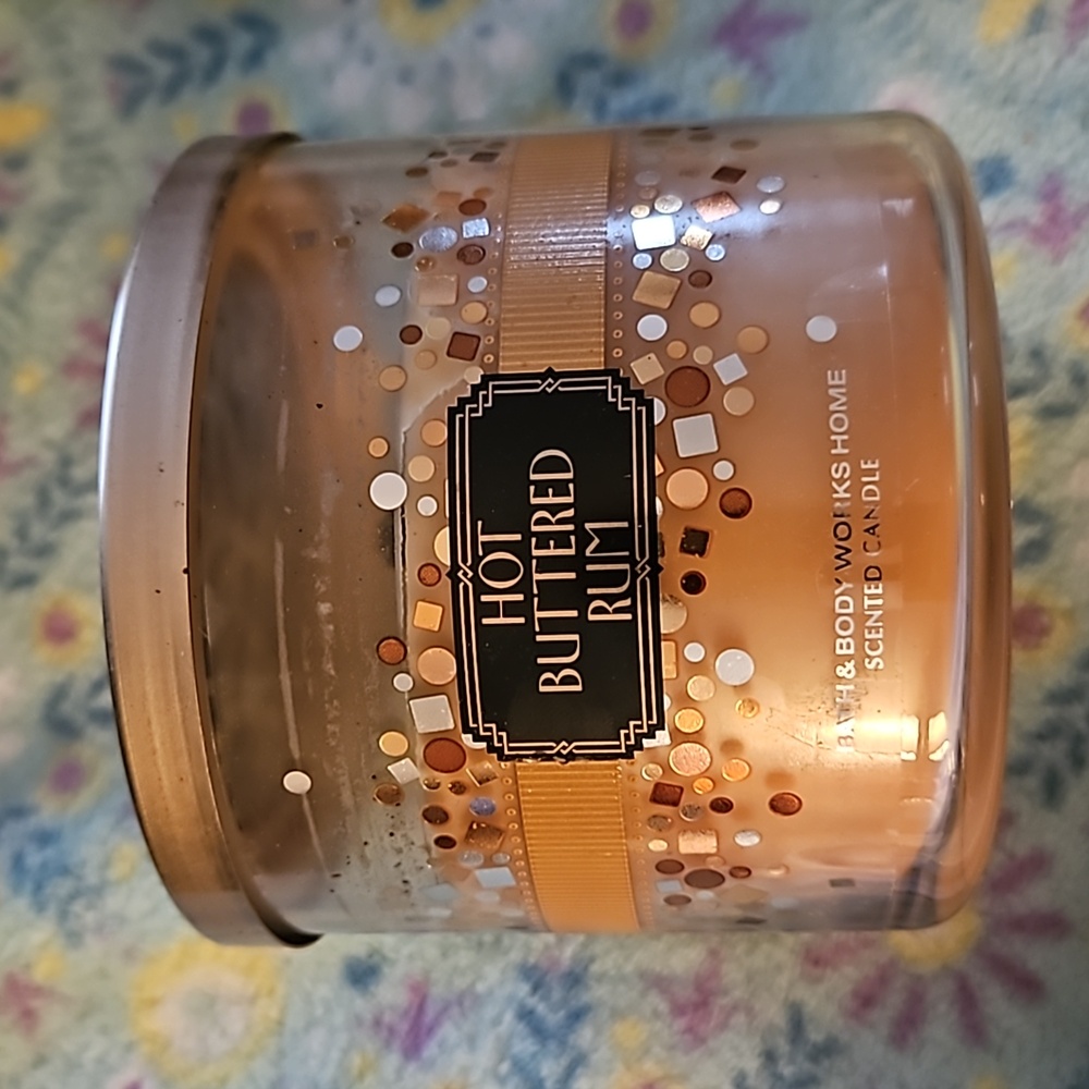 Used Hot Buttered Rum Bath and Body Works 3 wick candle
